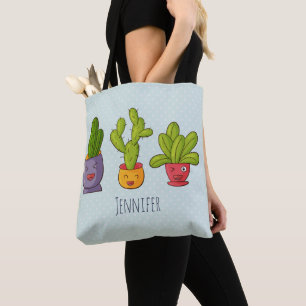 Happy Niedlich Cactus in Blume Pots Fun Illustrati Tasche