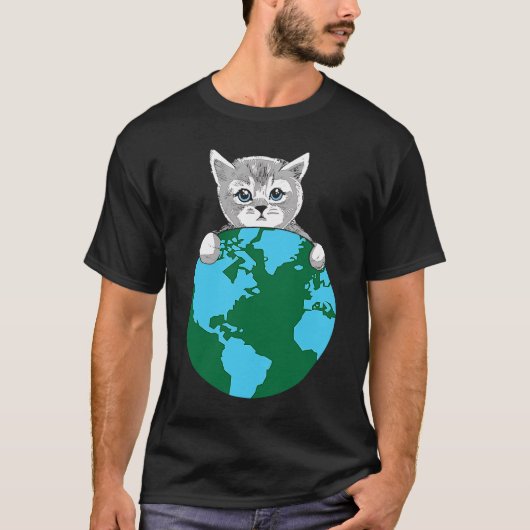 Happy Niedlich Cat Protect Planet Earth Day T-Shirt (Vorderseite)