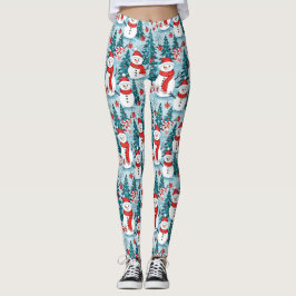 Happy Niedlich Festive Snowmen in Blau und Rot Leggings