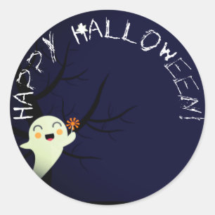 Happy Niedlich Ghost on a Starry Halloween Nightsk Runder Aufkleber