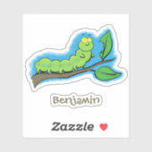 Happy niedlich Green Raupe Cartoon Illustration Aufkleber (Blatt)