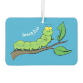 Happy niedlich Green Raupe Cartoon Illustration Autolufterfrischer (Rückseite)