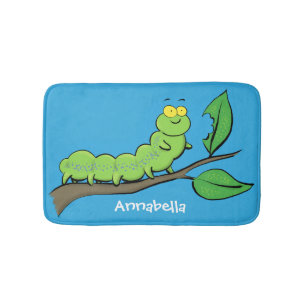 Happy niedlich Green Raupe Cartoon Illustration Badematte
