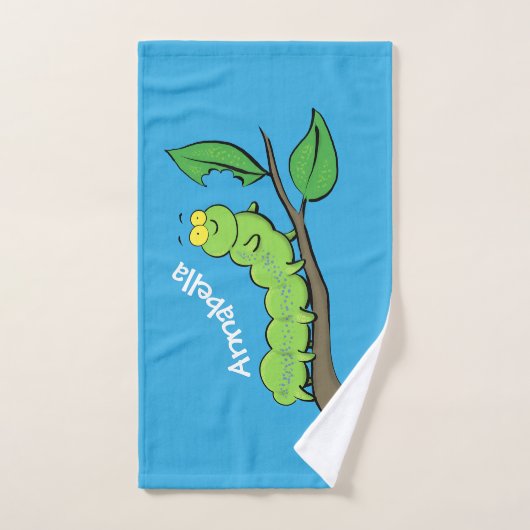 Happy niedlich Green Raupe Cartoon Illustration Badhandtuch Set (Handtuch)