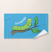 Happy niedlich Green Raupe Cartoon Illustration Badhandtuch Set (Handtuch)