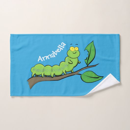 Happy niedlich Green Raupe Cartoon Illustration Badhandtuch Set (Handtuch)