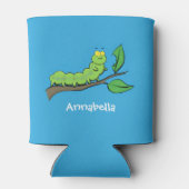 Happy niedlich Green Raupe Cartoon Illustration Dosenkühler (Rückseite)