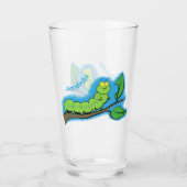 Happy niedlich Green Raupe Cartoon Illustration Glas (Vorderseite)