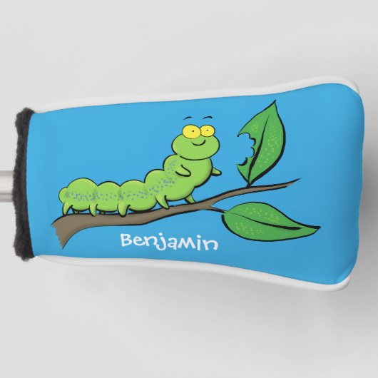 Happy niedlich Green Raupe Cartoon Illustration Golf Headcover (Vorderseite)