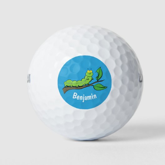Happy niedlich Green Raupe Cartoon Illustration Golfball (Vorderseite)