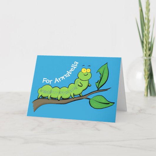 Happy niedlich Green Raupe Cartoon Illustration Karte (Vorderseite)