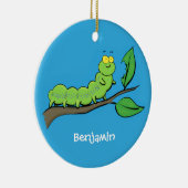 Happy niedlich Green Raupe Cartoon Illustration Keramik Ornament (Rechts)