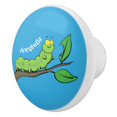 Happy niedlich Green Raupe Cartoon Illustration Keramikknauf (Rechts)