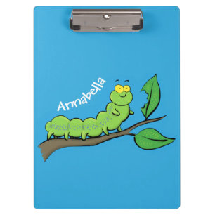 Happy niedlich Green Raupe Cartoon Illustration Klemmbrett