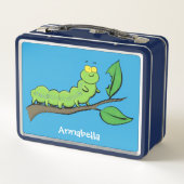 Happy niedlich Green Raupe Cartoon Illustration Metall Brotdose (Rückseite)