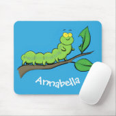 Happy niedlich Green Raupe Cartoon Illustration Mousepad (Mit Mouse)