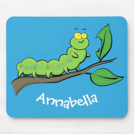 Happy niedlich Green Raupe Cartoon Illustration Mousepad (Vorne)