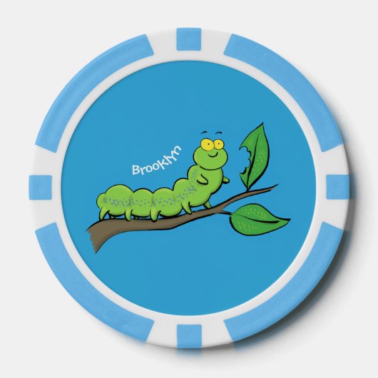 Happy niedlich Green Raupe Cartoon Illustration Pokerchips (Vorderseite)