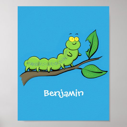 Happy niedlich Green Raupe Cartoon Illustration Poster (Vorne)