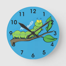 Happy niedlich Green Raupe Cartoon Illustration Runde Wanduhr