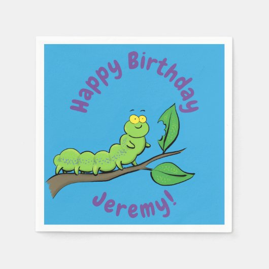 Happy niedlich Green Raupe Cartoon Illustration Serviette (Vorderseite)