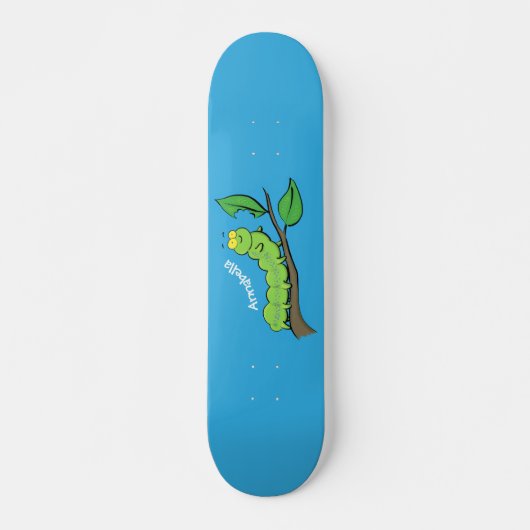 Happy niedlich Green Raupe Cartoon Illustration Skateboard (Vorne)