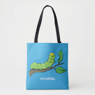 Happy niedlich Green Raupe Cartoon Illustration Tasche