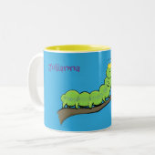 Happy niedlich Green Raupe Cartoon Illustration Zweifarbige Tasse (Vorderseite Links)