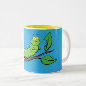 Happy niedlich Green Raupe Cartoon Illustration Zweifarbige Tasse (VorderseiteRechts)
