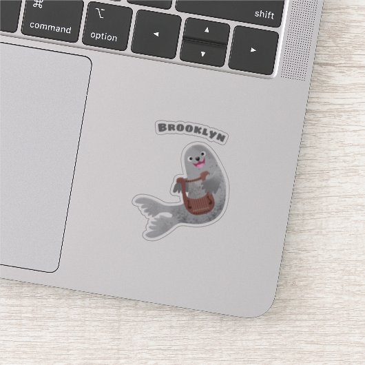 Happy niedlich Harp Siegel Cartoon Illustration Aufkleber (Ausschnitt)