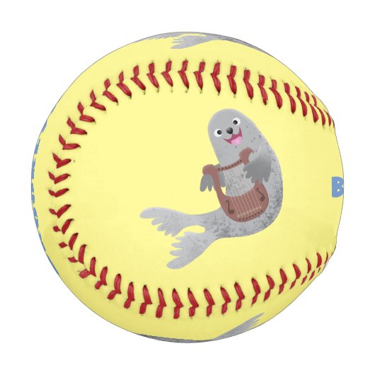 Happy niedlich Harp Siegel Cartoon Illustration Baseball (Vorderseite Links)