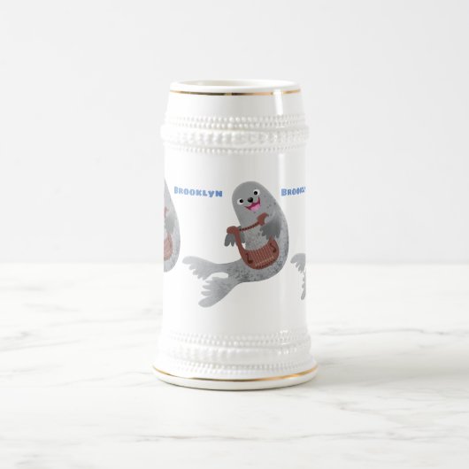 Happy niedlich Harp Siegel Cartoon Illustration Bierglas (Mittel)