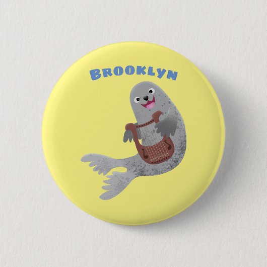 Happy niedlich Harp Siegel Cartoon Illustration Button (Vorderseite)