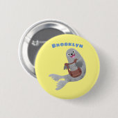 Happy niedlich Harp Siegel Cartoon Illustration Button (Vorne & Hinten)