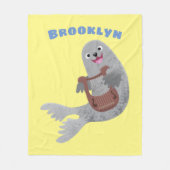 Happy niedlich Harp Siegel Cartoon Illustration Fleecedecke (Vorderseite)