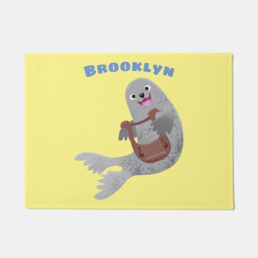 Happy niedlich Harp Siegel Cartoon Illustration Fußmatte (Vorderseite)