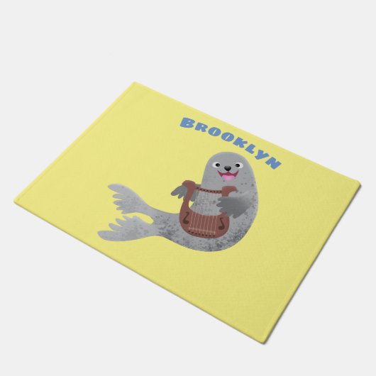 Happy niedlich Harp Siegel Cartoon Illustration Fußmatte (Schrägansicht)