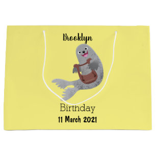 Happy niedlich Harp Siegel Cartoon Illustration Große Geschenktüte