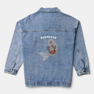 Happy niedlich Harp Siegel Cartoon Illustration Jeansjacke