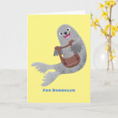 Happy niedlich Harp Siegel Cartoon Illustration Karte (Gelbe Blume)