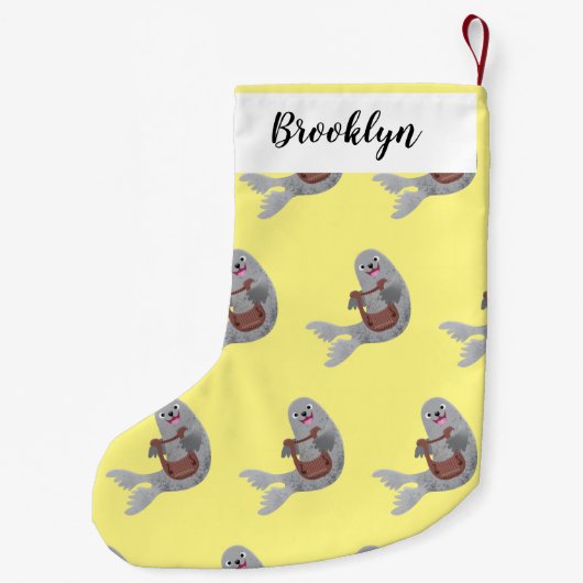 Happy niedlich Harp Siegel Cartoon Illustration Kleiner Weihnachtsstrumpf (Rückseite)