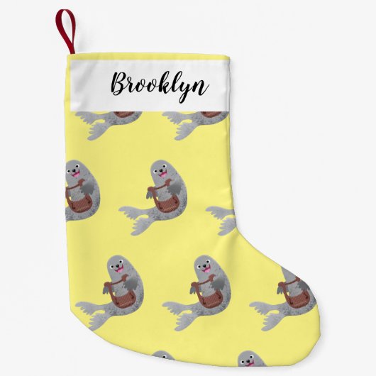 Happy niedlich Harp Siegel Cartoon Illustration Kleiner Weihnachtsstrumpf (Vorderseite)