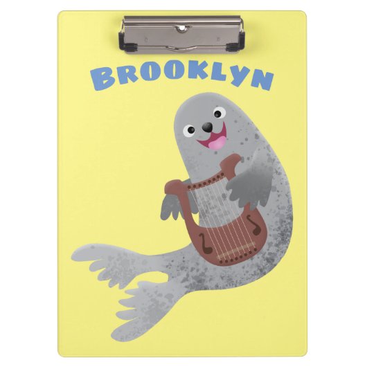 Happy niedlich Harp Siegel Cartoon Illustration Klemmbrett (Vorderseite)