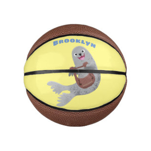 Happy niedlich Harp Siegel Cartoon Illustration Mini Basketball