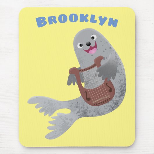 Happy niedlich Harp Siegel Cartoon Illustration Mousepad (Vorne)