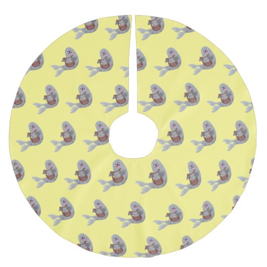 Happy niedlich Harp Siegel Cartoon Illustration Polyester Weihnachtsbaumdecke (Vorderseite)