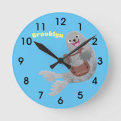 Happy niedlich Harp Siegel Cartoon Illustration Runde Wanduhr (Vorderseite)