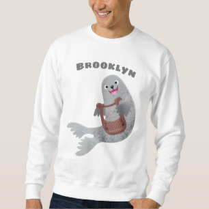 Happy niedlich Harp Siegel Cartoon Illustration Sweatshirt