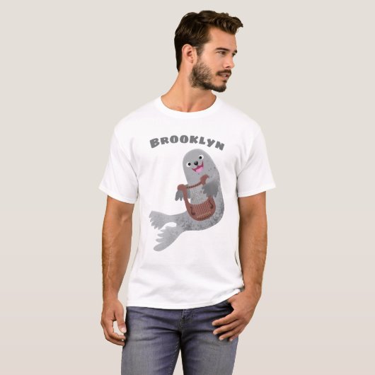 Happy niedlich Harp Siegel Cartoon Illustration T-Shirt (Vorne ganz)