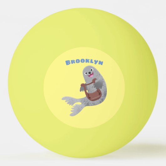 Happy niedlich Harp Siegel Cartoon Illustration Tischtennisball (Vorderseite)